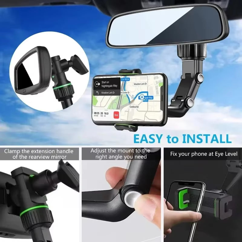 360° Rotatable Multifunctional Rearview Mirror Phone Holder, Retractable Car Phone Mount Car Holder Car Accessories