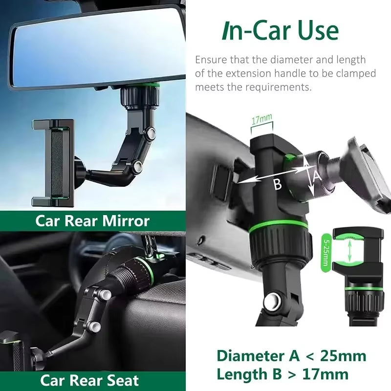 360° Rotatable Multifunctional Rearview Mirror Phone Holder, Retractable Car Phone Mount Car Holder Car Accessories