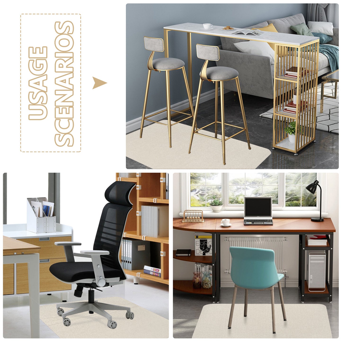 36X48" Office Home Desk Chair Mat Tile Hard Floor Protector Carpet Self-Adhesive