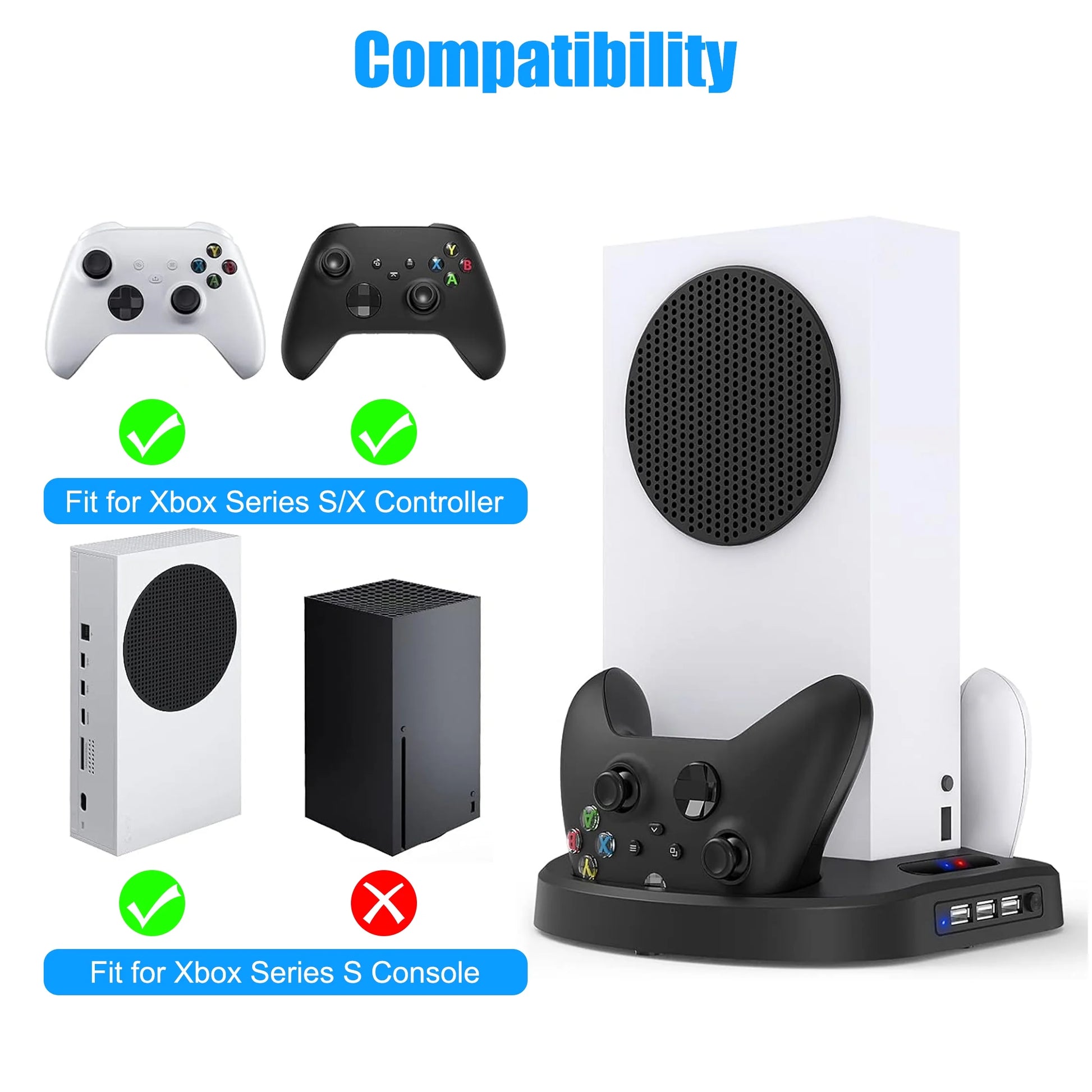 Cooling Fan Stand Fit for Xbox Series S,  Charging Station Fit for Xbox Series S/X Controller with 3 USB Ports, LED Indicator, Vertical Stand for Xbox Series S Accessories