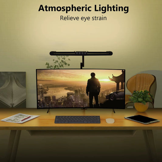 Led Desk Lamp with Clamp, Architect Desk Lamp for Home Office with Atmosphere Lighting, 24W Ultra Bright Auto Dimming Desk Light