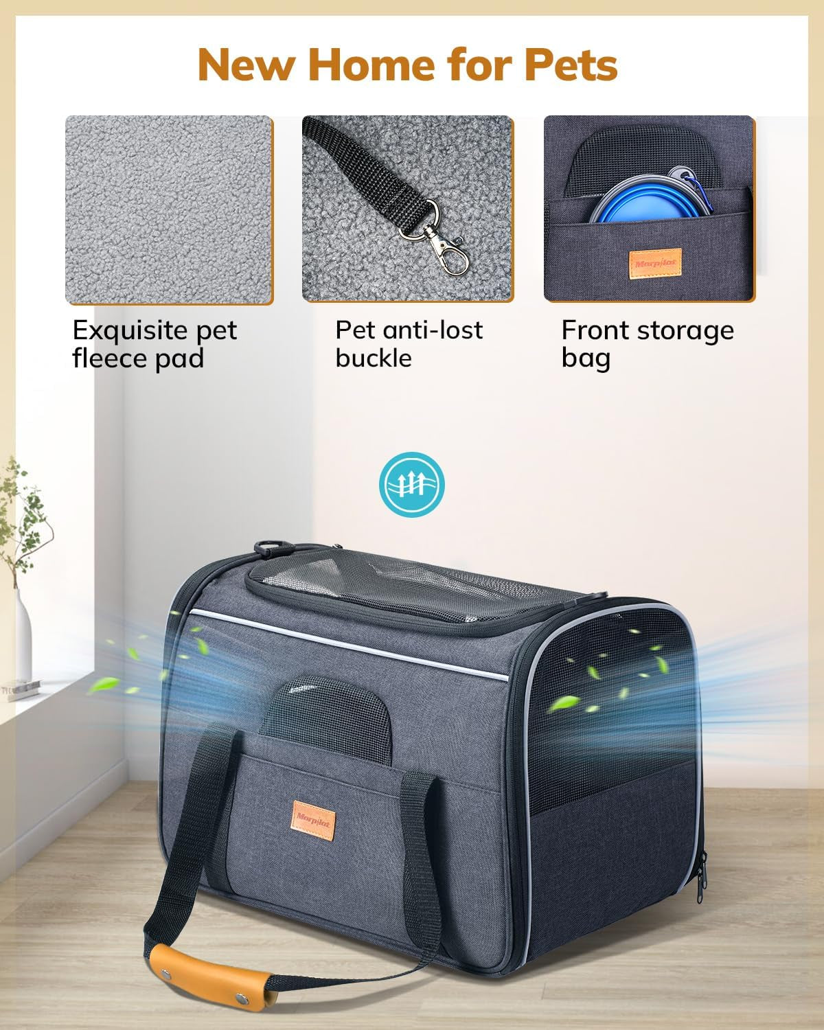 Cat Carrier - Soft Sided Cat Carrier Large for Big Medium Cats and Puppy up to 18Lbs, Pet Carrier with Safety Zippers, Foldable Bowl, Airline Approved Large Dog Carrier - Dark Gray