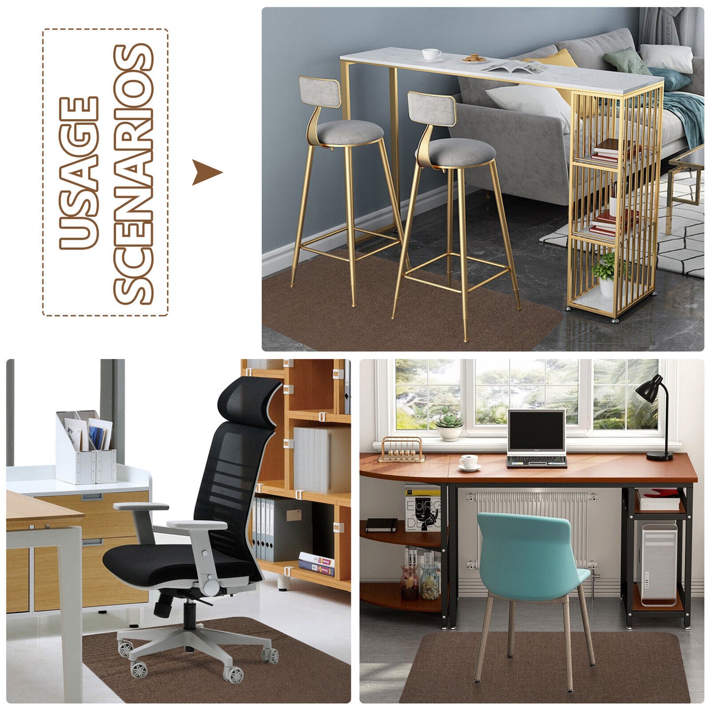 36X48" Office Home Desk Chair Mat Tile Hard Floor Protector Carpet Self-Adhesive
