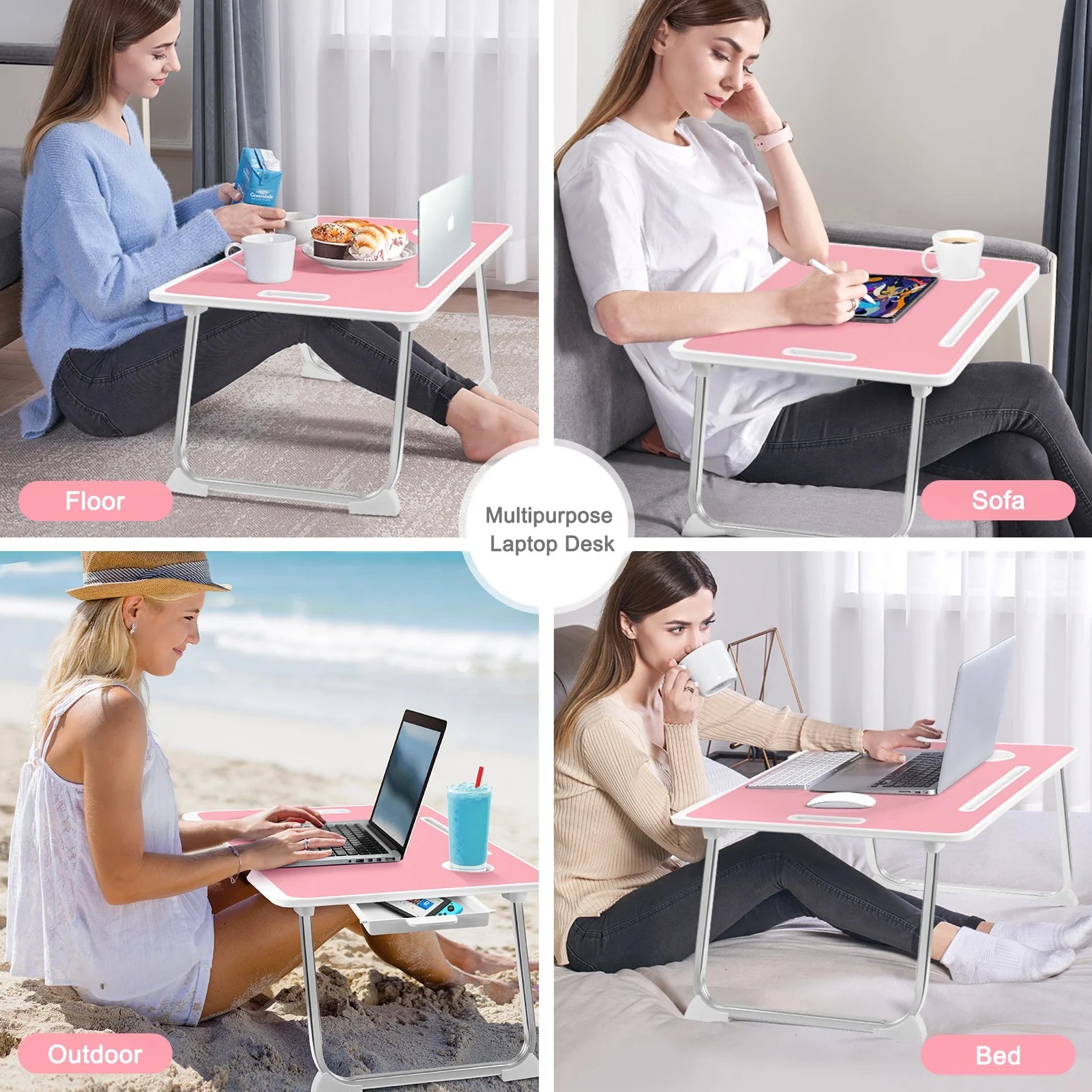 Large Lap Desk for Bed | Laptop Table, Portable Desk, Bed Laptop Desk, Bed Table for Laptop | Floor Table, Floor Desk for Adults (Pink) School Supplies