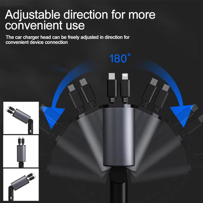 4 in 1 120W Car Charger Retractable Car Cigarette Lighter Adapter USB Type C Fast Charger Cable for Iphone Xiaomi Huawei Samsung
