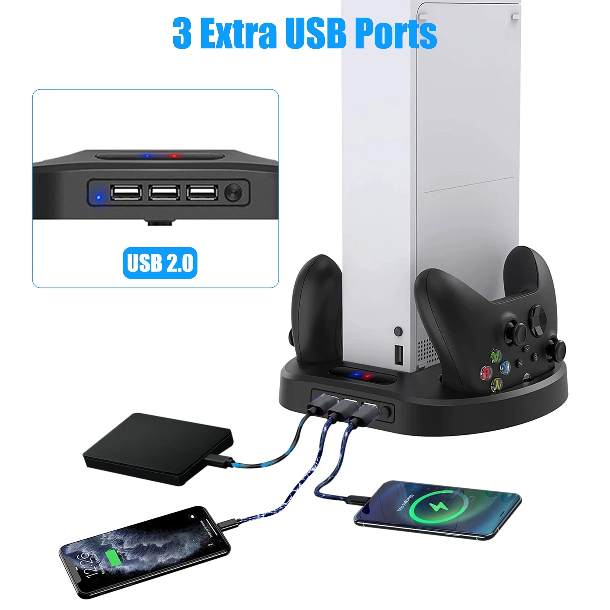 Cooling Fan Stand Fit for Xbox Series S,  Charging Station Fit for Xbox Series S/X Controller with 3 USB Ports, LED Indicator, Vertical Stand for Xbox Series S Accessories