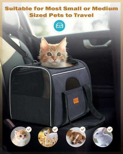 Cat Carrier - Soft Sided Cat Carrier Large for Big Medium Cats and Puppy up to 18Lbs, Pet Carrier with Safety Zippers, Foldable Bowl, Airline Approved Large Dog Carrier - Dark Gray