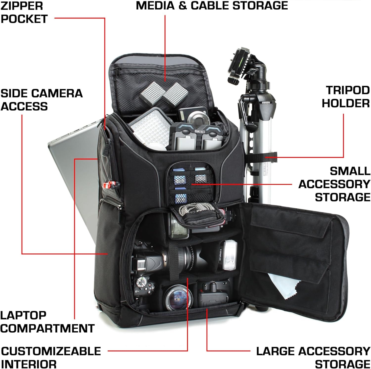 Camera Backpack for Photographers Dslr/Slr/Mirrorless Photography Camera Bag with Laptop Compartment, Waterproof Rain Cover & Tripod Holder, Compatible with Canon/Nikon/Sony (Black)