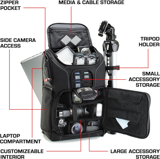 Camera Backpack for Photographers Dslr/Slr/Mirrorless Photography Camera Bag with Laptop Compartment, Waterproof Rain Cover & Tripod Holder, Compatible with Canon/Nikon/Sony (Black)