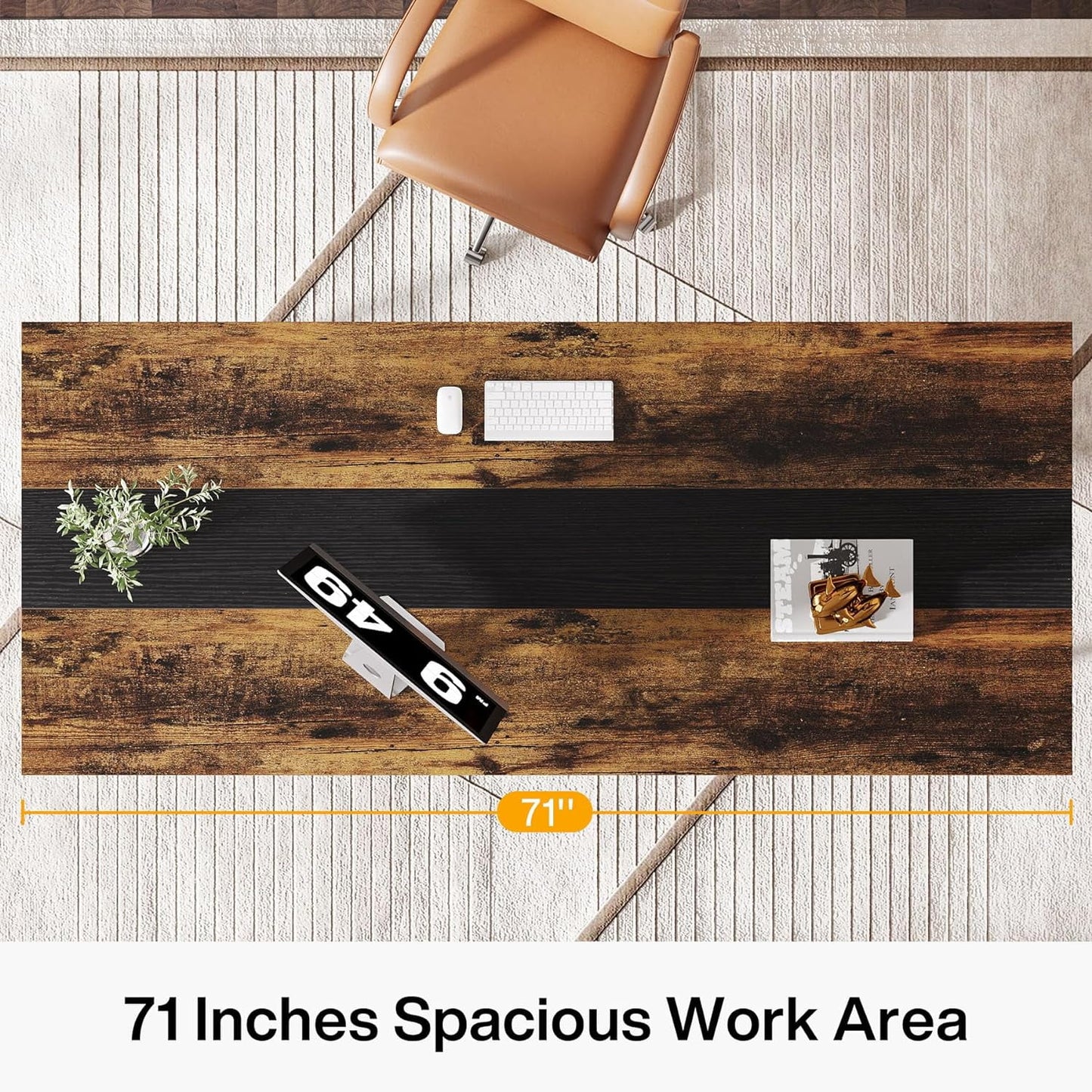 71" Executive Desk, Industrial Large Wood Home Office Desk, Modern Writing Table Computer Desk for Home Office