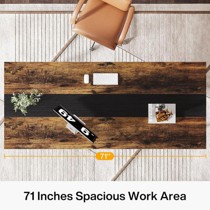 71" Executive Desk, Industrial Large Wood Home Office Desk, Modern Writing Table Computer Desk for Home Office