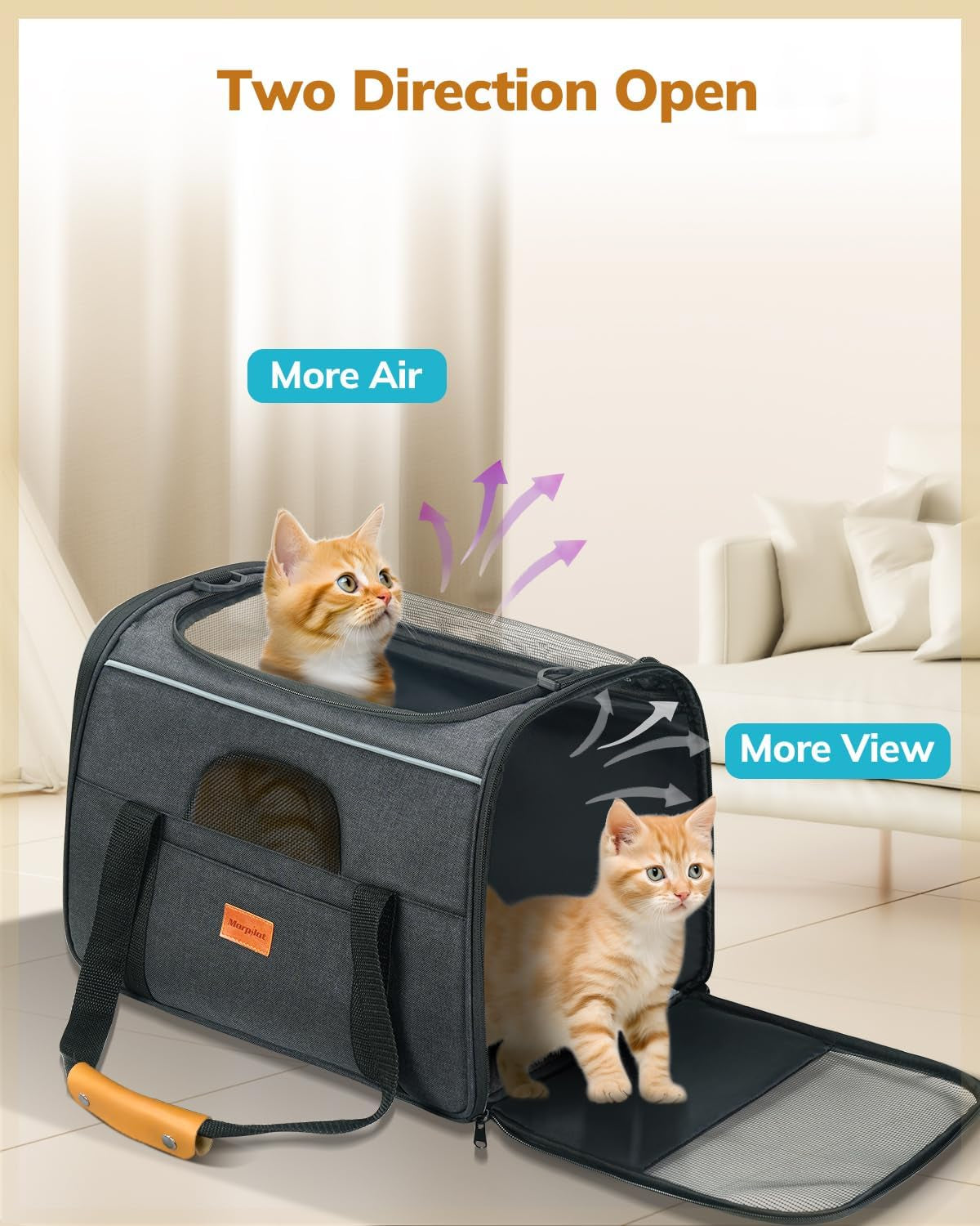 Cat Carrier - Soft Sided Cat Carrier Large for Big Medium Cats and Puppy up to 18Lbs, Pet Carrier with Safety Zippers, Foldable Bowl, Airline Approved Large Dog Carrier - Dark Gray