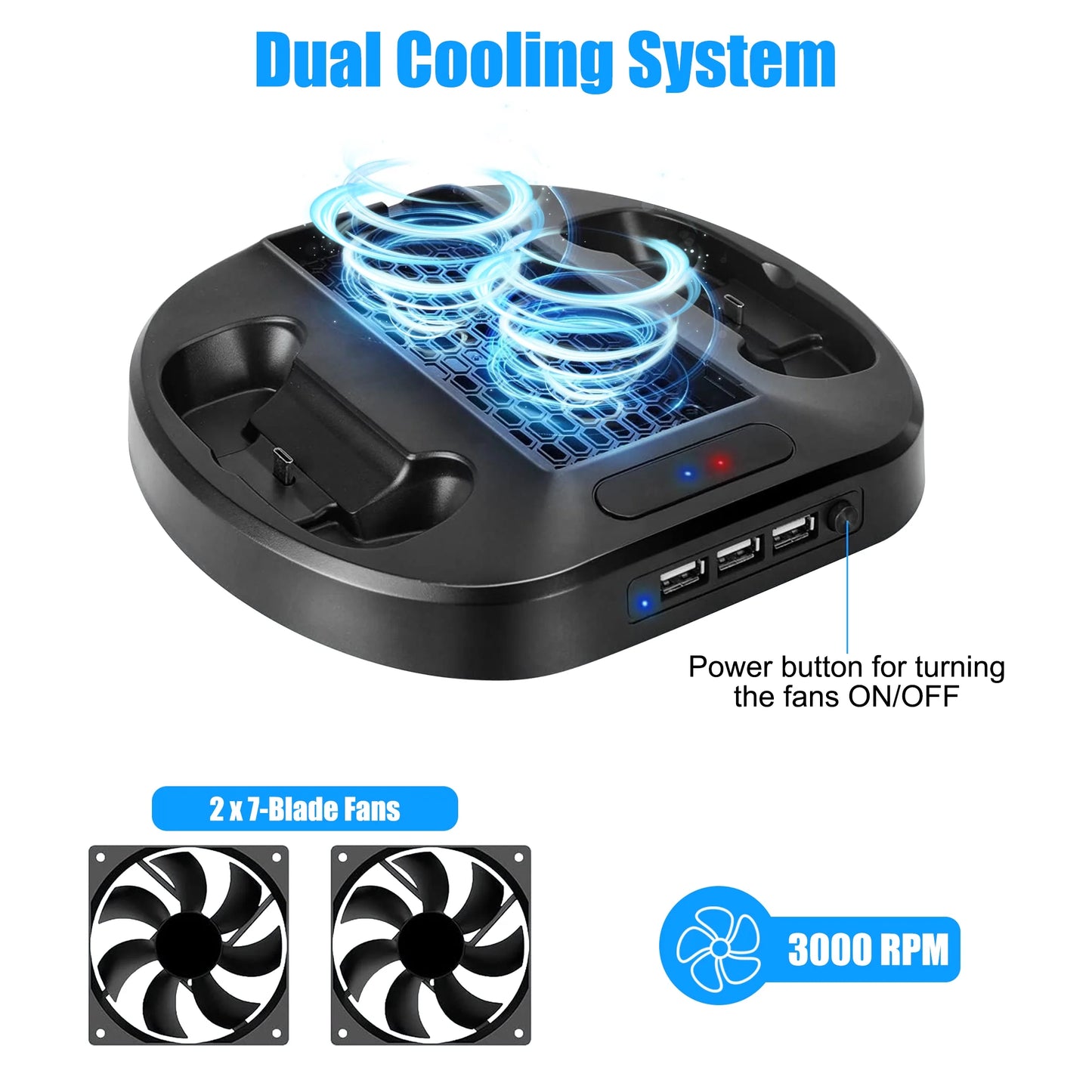 Cooling Fan Stand Fit for Xbox Series S,  Charging Station Fit for Xbox Series S/X Controller with 3 USB Ports, LED Indicator, Vertical Stand for Xbox Series S Accessories