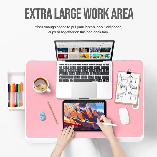 Large Lap Desk for Bed | Laptop Table, Portable Desk, Bed Laptop Desk, Bed Table for Laptop | Floor Table, Floor Desk for Adults (Pink) School Supplies